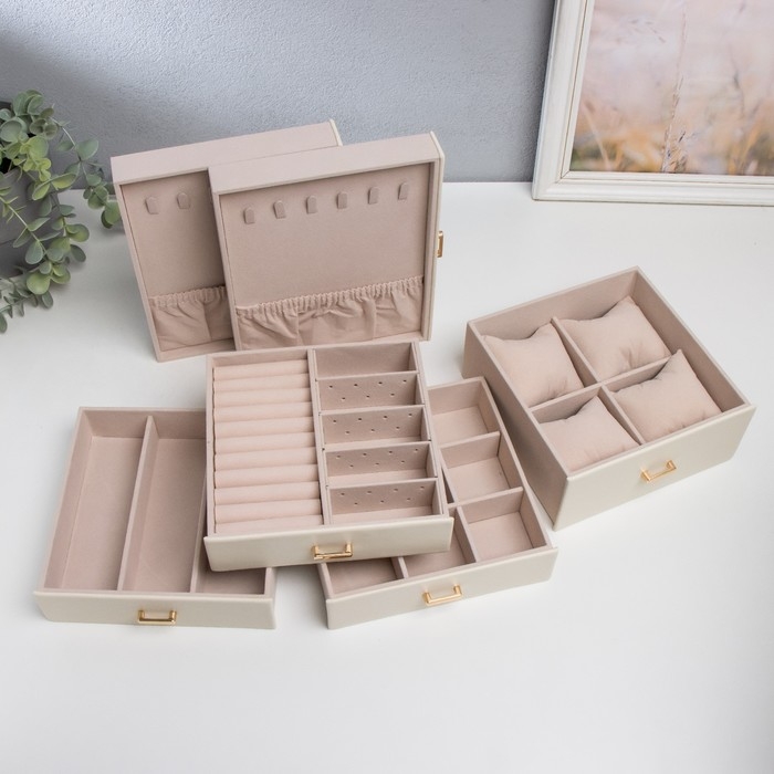 Шкатулка кожзам для украшений Шкатулка кожзам для украшений "Комод с золотистыми ручками" белая 16,3х18х22,5 см