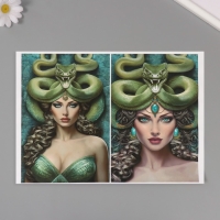 Новогодняя декупажная карта "Девушка и зеленая змея", плотность 45 г/м2, формат А4 Новогодняя декупажная карта "Девушка и зеленая змея", плотность 45 г/м2, формат А4