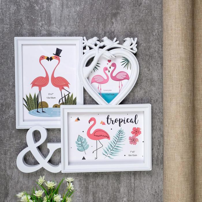 Фоторамка пластик на 3 фото 11х11, 13х18 см Фоторамка пластик на 3 фото 11х11, 13х18 см "Птицы на веточке" белая 29х29 см