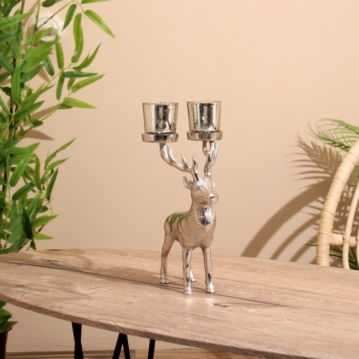 Подсвечник на 2 свечи Подсвечник на 2 свечи "Олень" алюминий 15х18х31 см