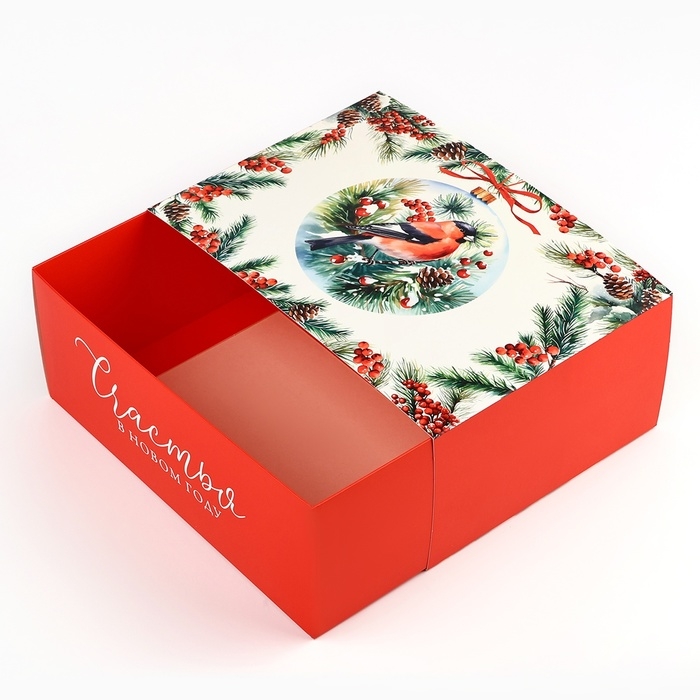 Коробка подарочная новогодняя складная &laquo;Снегири&raquo;, 25 х 18 х 10 см, Новый год