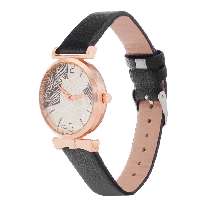 Часы наручные кварцевые женские Часы наручные кварцевые женские "Листья", d-3.3 см, черный ремешок