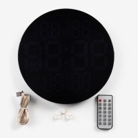 Часы настенные электронные, будильник, календарь, термометр, гигрометр, d-25 см, красные цифры 91977