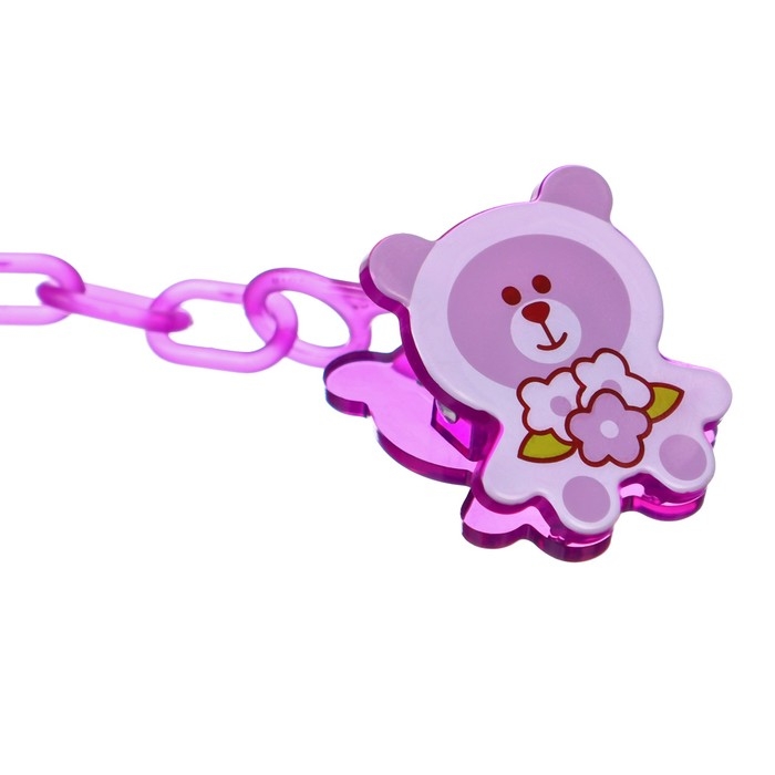 Соска - пустышка силиконовая классическая, от 6 мес., с колпачком + держатель «Мишка», цвет фиолетовый Соска - пустышка силиконовая классическая, от 6 мес., с колпачком + держатель «Мишка», цвет фиолетовый