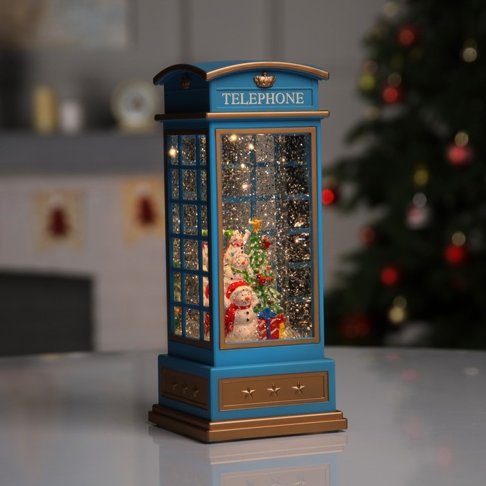 Светодиодная фигура &laquo;Снеговик в телефонной будке&raquo; 10.5 &times; 25 &times; 10.5 см, пластик, батарейки ААх3 (не в комплекте), USB, свечение тёплое белое