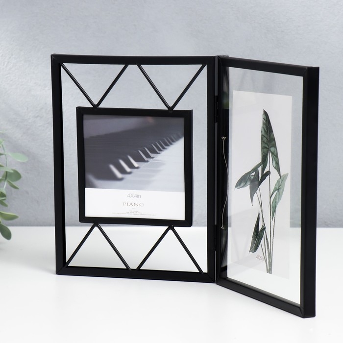 Фоторамка металл на 2 фото 10х10, 10х15 см Фоторамка металл на 2 фото 10х10, 10х15 см "Лофт. Треугольники" чёрная 20х30,5 см