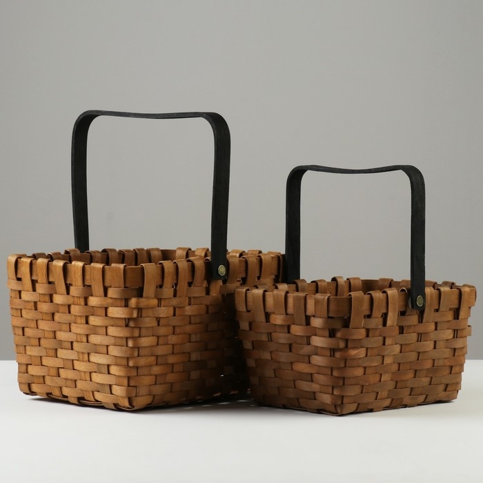 Набор корзин плетеных из 2 шт, 26х22хH15/28 см, 22х17хH12/24 см, секвойя Набор корзин плетеных из 2 шт, 26х22хH15/28 см, 22х17хH12/24 см, секвойя