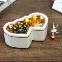 Шкатулка музыкальная пластик механическая "Двойное сердце белое" 6х16х10 см Шкатулка музыкальная пластик механическая "Двойное сердце белое" 6х16х10 см