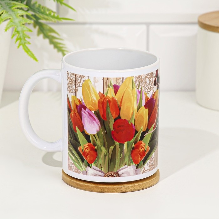 Кружка сублимация "Только для тебя!" букет тюльпанов, 320 мл, с нанесением