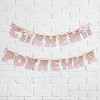 Гирлянда на люверсах &laquo;С Днем Рождения&raquo;, розовая с подарком, длина 225 см