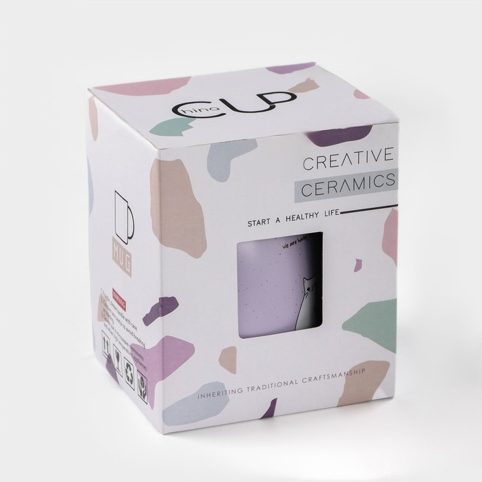 Кружка керамическая с деревянной крышкой и ложкой &laquo;Котик&raquo;, 500 мл, цвет и рисунок МИКС