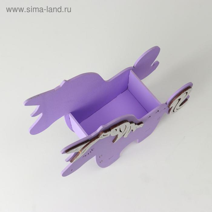 Кашпо деревянное 21.5&times;7&times;21 см уникальное "Единорог", сиреневый белый