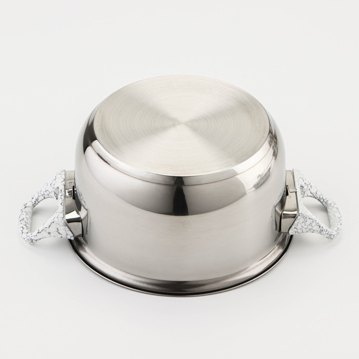 Набор посуды из нержавеющей стали Доляна &laquo;Мрамор&raquo;, 8 предметов: ковш 1,5 л, 2 кастрюли 2/3 л, сковорода d=24 см, крышки, стенки 0,3 мм, дно 5 мм