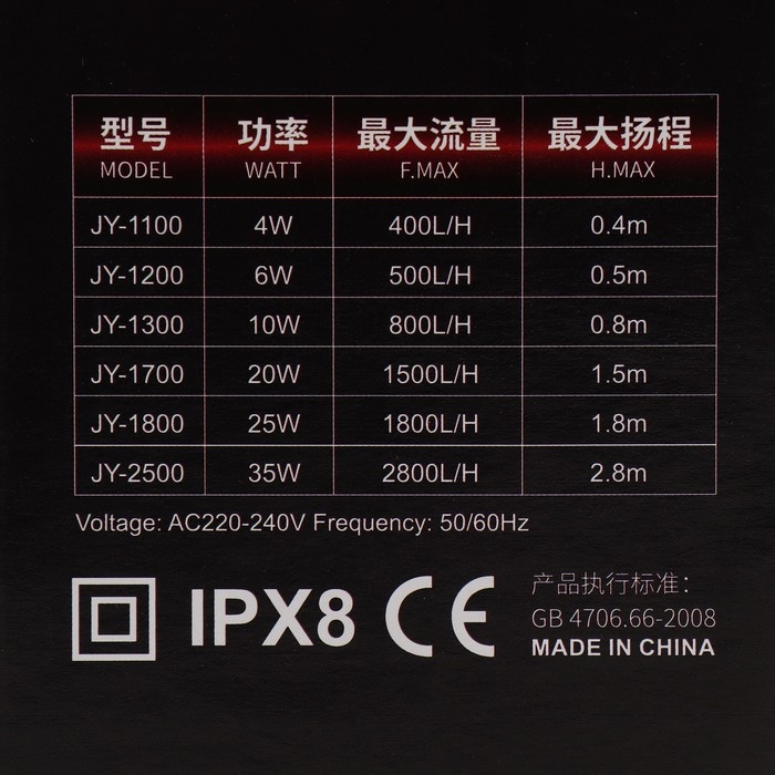 Помпа аквариумная JINGYE JY-1700, 1500 л/ч, 20 Вт, высота подъема воды 1,5 м Помпа аквариумная JINGYE JY-1700, 1500 л/ч, 20 Вт, высота подъема воды 1,5 м