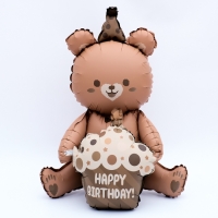 Шар фольгированный 23" «Мишка с тортом», матовый, цвет шоколадный Шар фольгированный 23" «Мишка с тортом», матовый, цвет шоколадный