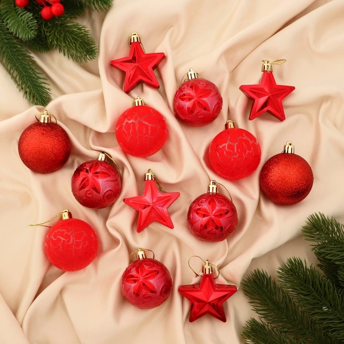 Набор украшений пластик 13 шт Набор украшений пластик 13 шт "Мелодия" звезда, 6 см, красный