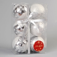 Набор шаров пластик d-7 см, 6 шт "Сюрприз" серебро