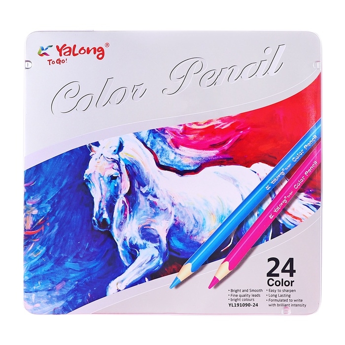 Карандаши 24 цвета, в металл пенале, треугольные, деревянные, Пейзаж МИКС