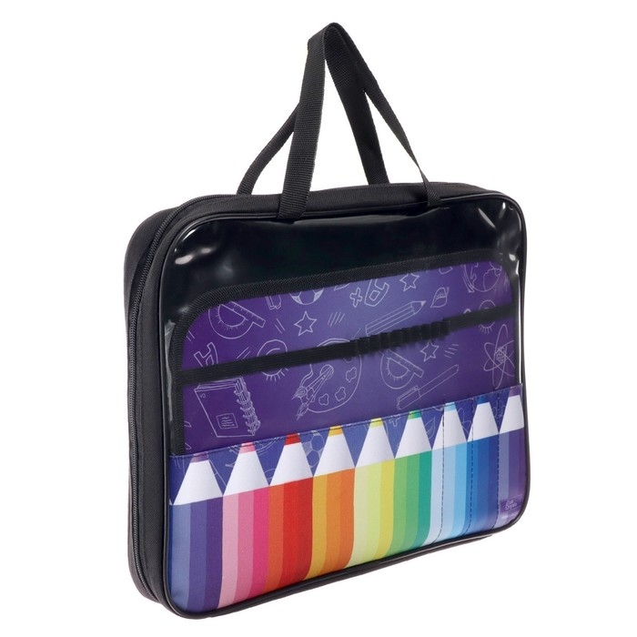 Папка для труда А4, 335 х 260 х 60 мм, с ручками текстиль, ПВХ, Calligrata, ПТР-111, Папка для труда А4, 335 х 260 х 60 мм, с ручками текстиль, ПВХ, Calligrata, ПТР-111, "Карандаши"