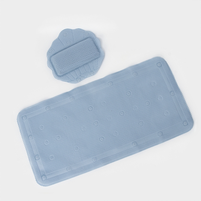 Набор для ванны с присосками &laquo;Лотос&raquo;, коврик 43&times;90 см, подушка 33&times;33 см, цвет синий