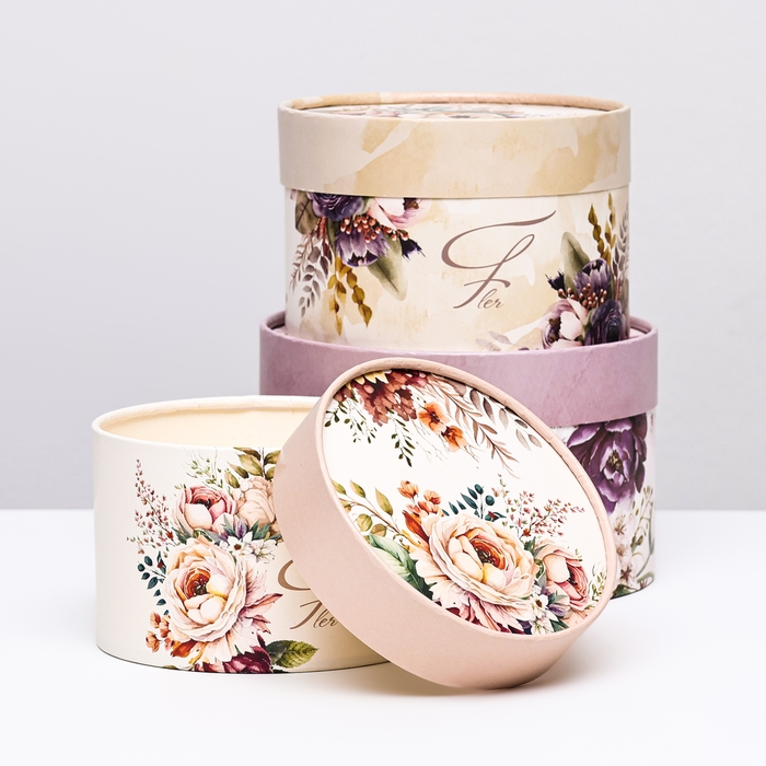 Набор шляпных коробок 3 в 1 Набор шляпных коробок 3 в 1 "Красивый букет" , завальцованная, 16 х 10, 14 х 9, 13 х 8,5 см