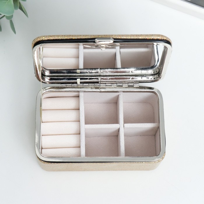 Шкатулка кожзам для украшений Шкатулка кожзам для украшений "Мелкие квадратики. Золото" 6х7х12 см