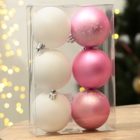 Шары ёлочные новогодние «С Новым годом!», на Новый год, пластик, d=6, 6 шт., цвет розовый и белый Шары ёлочные новогодние «С Новым годом!», на Новый год, пластик, d=6, 6 шт., цвет розовый и белый