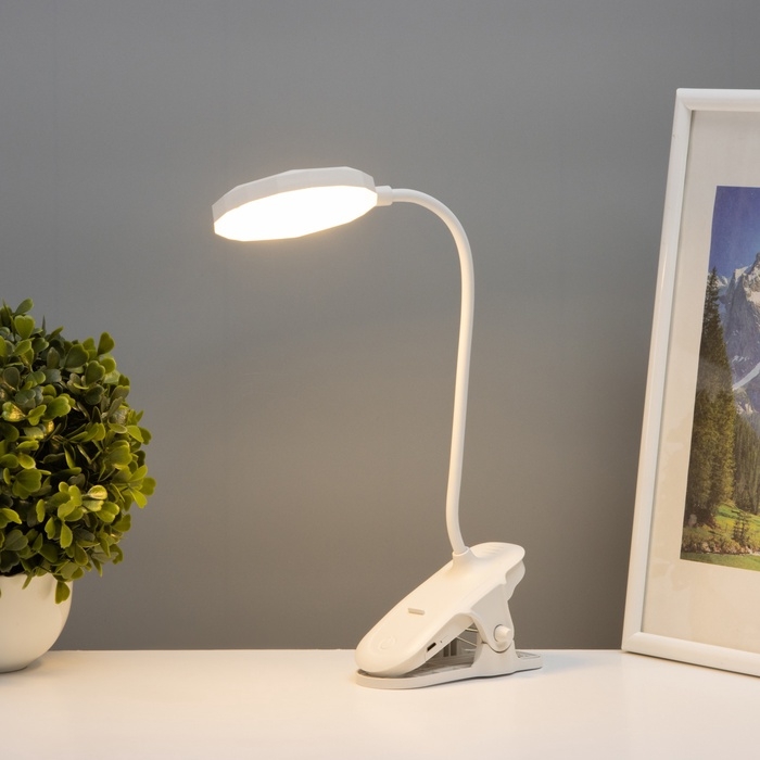 Светильник на прищепке с подставкой под телефон "Грань" 5Вт LED USB 2700-6500К белый