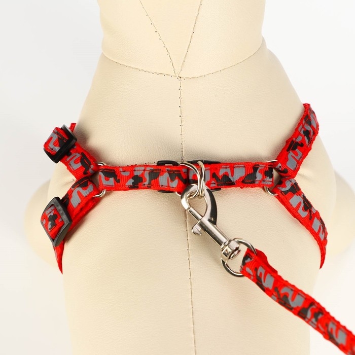 Комплект прошитый Комплект прошитый "Милитари", ширина 1 см, поводок 120 см, шлейка 23-35 см, красный