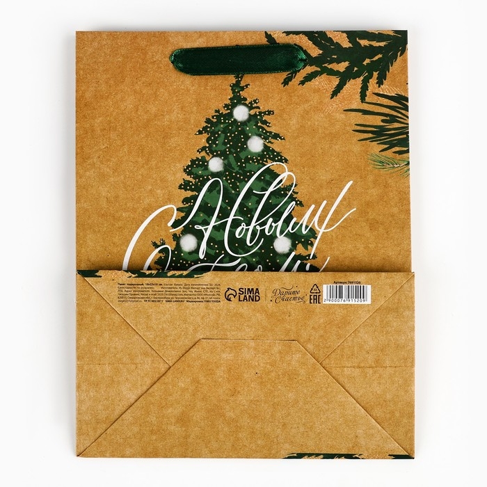 Пакет подарочный новогодний крафтовый вертикальный &laquo;Winter&raquo;, MS 18 х 23 х 10 см, Новый год