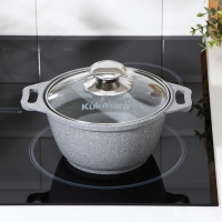 Кастрюля, 1 л, d=18 см, h=9 см, антипригарное покрытие, цвет светлый мрамор