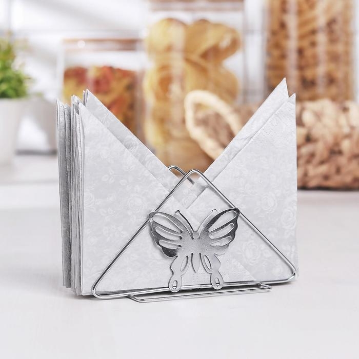 Салфетница Доляна &laquo;Бабочки&raquo;, 6&times;14&times;8 см, цвет хром