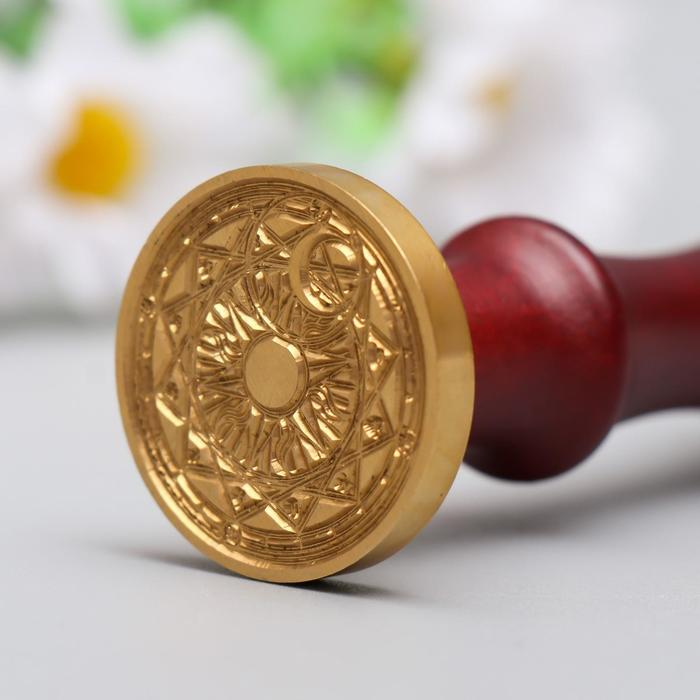 Печать для сургуча с деревянной ручкой Печать для сургуча с деревянной ручкой "Солнце и месяц - геометрия" 9х2,5х2,5 см