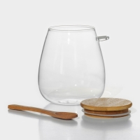 Банка стеклянная для хранения сыпучих продуктов и ложкой &laquo;Эко&raquo;, 1 л, 12&times;14,4 см, с бамбуковой крышкой