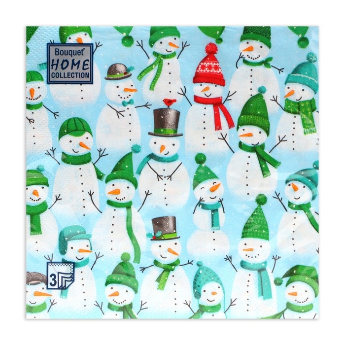 Новогодние салфетки бумажные Home Collection &laquo;Веселые снеговики&raquo;, 3 слоя, 33х33 см, 20 шт