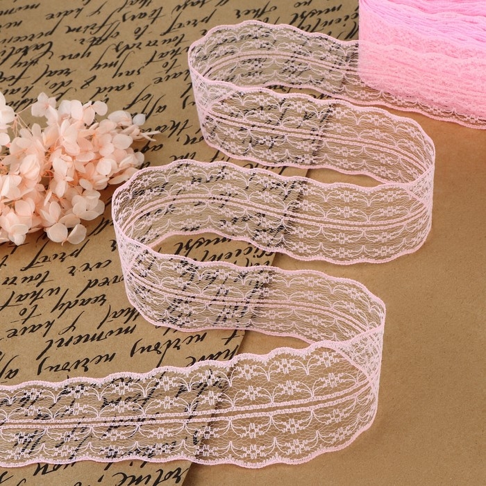 Кружево капроновое, 45 мм &times; 10 &plusmn; 1 м, цвет розовый