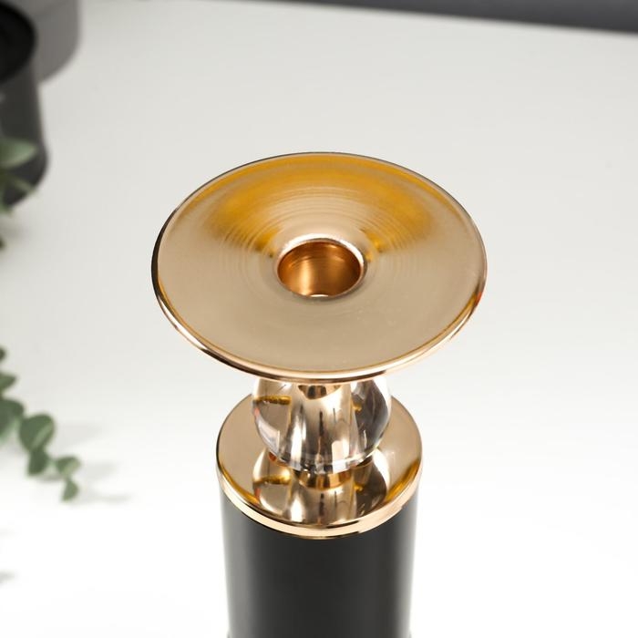 Подсвечник металл на 1 свечу Подсвечник металл на 1 свечу "Колонна с кристаллами" чёрный с золотом 30х12х12 см