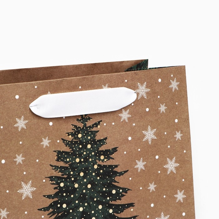 Пакет подарочный новогодний крафтовый квадратный &laquo;Новогодняя красавица&raquo;, 22 х 22 х 11 см, Новый год