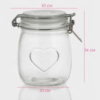 Банка стеклянная для хранения сыпучих продуктов Доляна &laquo;Сердце&raquo;, 850 мл, 11&times;14 см, с бугельным замком