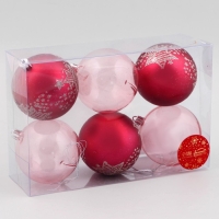 Набор шаров пластик d-8 см, 6 шт "Ночка" звёзды, розовый Набор шаров пластик d-8 см, 6 шт "Ночка" звёзды, розовый