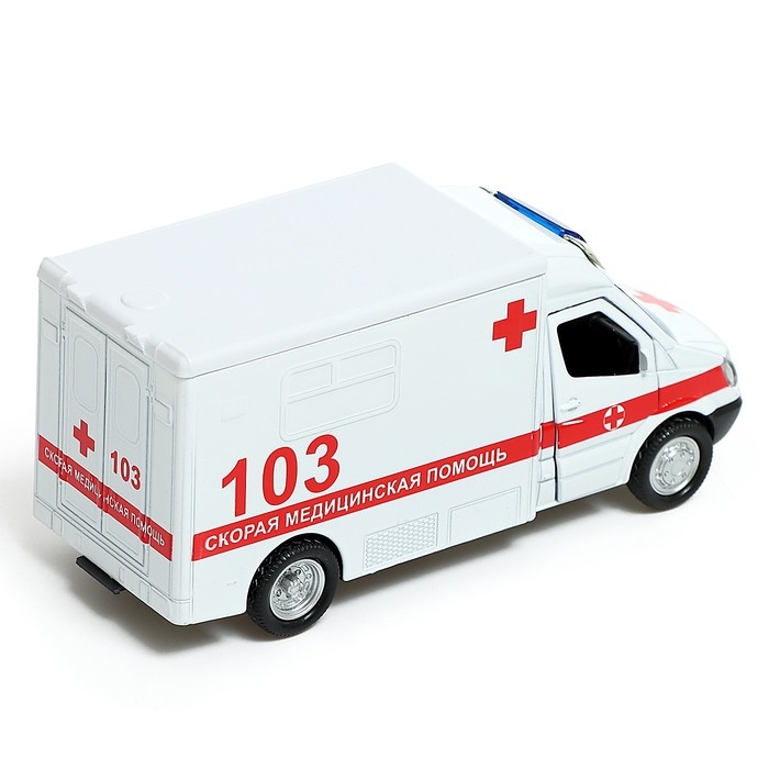 Машина металлическая «Скорая», 1:32, свет и звук, инерция, открываются двери Машина металлическая «Скорая», 1:32, свет и звук, инерция, открываются двери