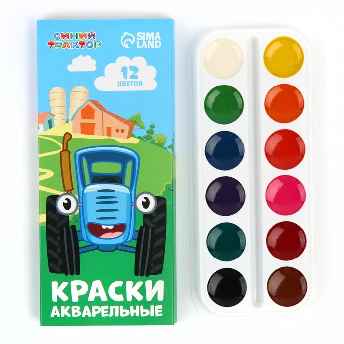 Акварель медовая &laquo;Синий трактор&raquo;, 12 цветов, в картонной коробке, без кисти