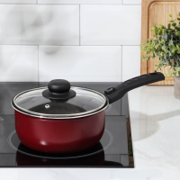 Ковш &laquo;Альфа&raquo; 1,5 л, стеклянная крышка, пластиковая ручка, антипригарное покрытие, цвет красный