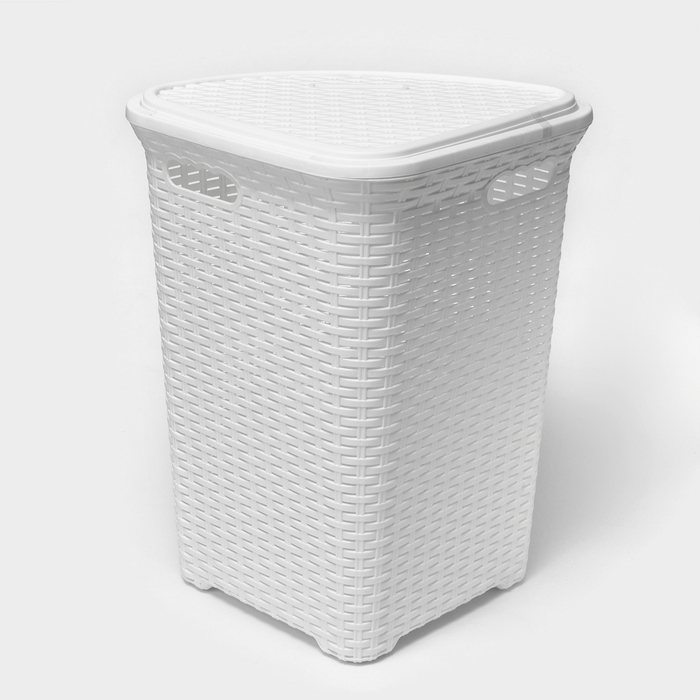 Корзина для белья угловая с крышкой &laquo;Ротанг&raquo;, 60 л, 40&times;40&times;58 см, цвет белый