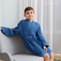 Халат вафельный детский Крошка Я "Boho" р.34 (122-128 см) цв. синий, 100%хл, 290 г/м2
