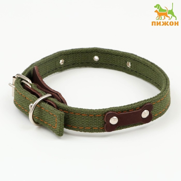Ошейник брезентовый двухслойный безразмерный,с языком и кожаной косточкой,2х55 см,ОШ 31-54 см Ошейник брезентовый двухслойный безразмерный,с языком и кожаной косточкой,2х55 см,ОШ 31-54 см