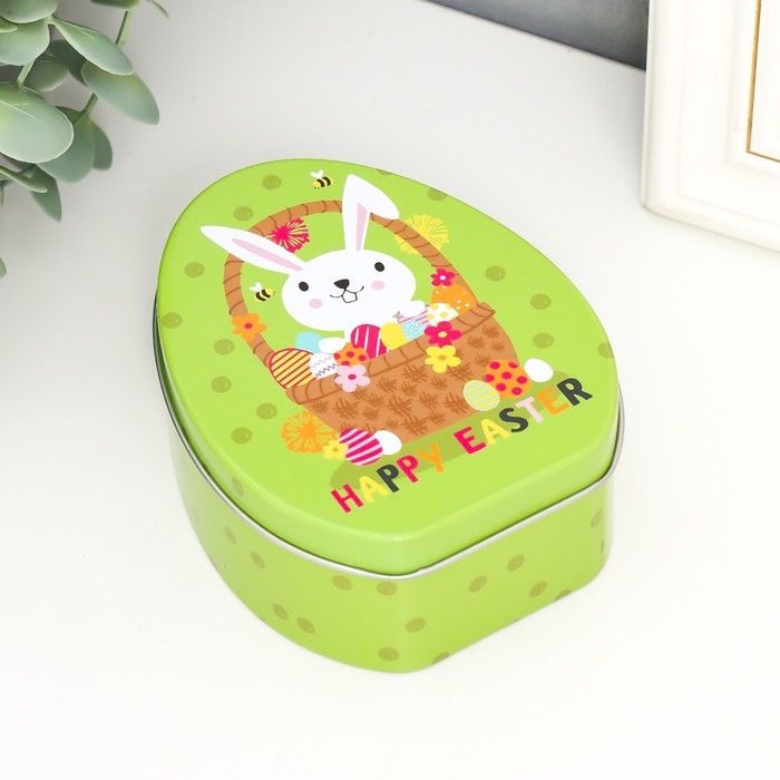 Шкатулка металл яйцо Шкатулка металл яйцо "Зайчик в пасхальной корзинке" 11,7х9,2х4,5 см