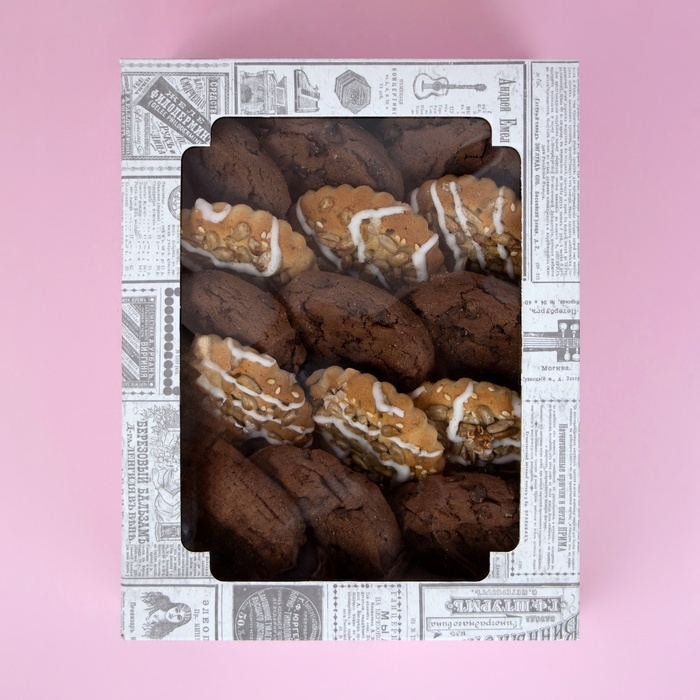 Коробка самосборная, крышка-дно, с окном, &laquo;Газета&raquo; 18 х 15 х 5 см