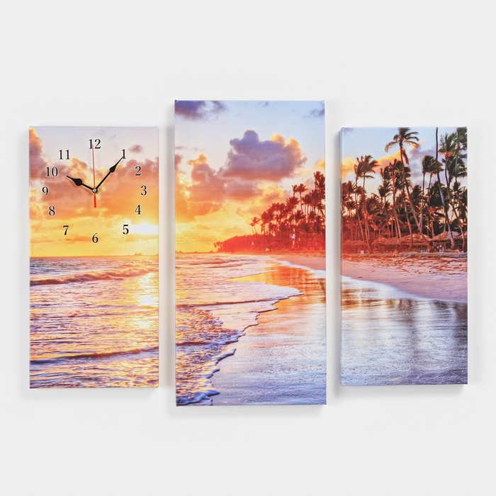 Часы-картина настенные, модульные Часы-картина настенные, модульные "Пальмы на закате", 60х80 см