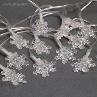 Гирлянда «Нить» 3 м с насадками «Снежинки малые», IP20, прозрачная нить, 20 LED, батарейки AAх3 (нет в комплекте), свечение мульти Гирлянда «Нить» 3 м с насадками «Снежинки малые», IP20, прозрачная нить, 20 LED, батарейки AAх3 (нет в комплекте), свечение мульти